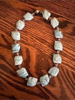 Blue Stone Chunky Beaded Necklace Coastal Boho Statement mermaidcore
